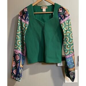 Bailey 44 Top Ribbed Knit Patchwork Long‎ Sleeve Blouse Womens Small